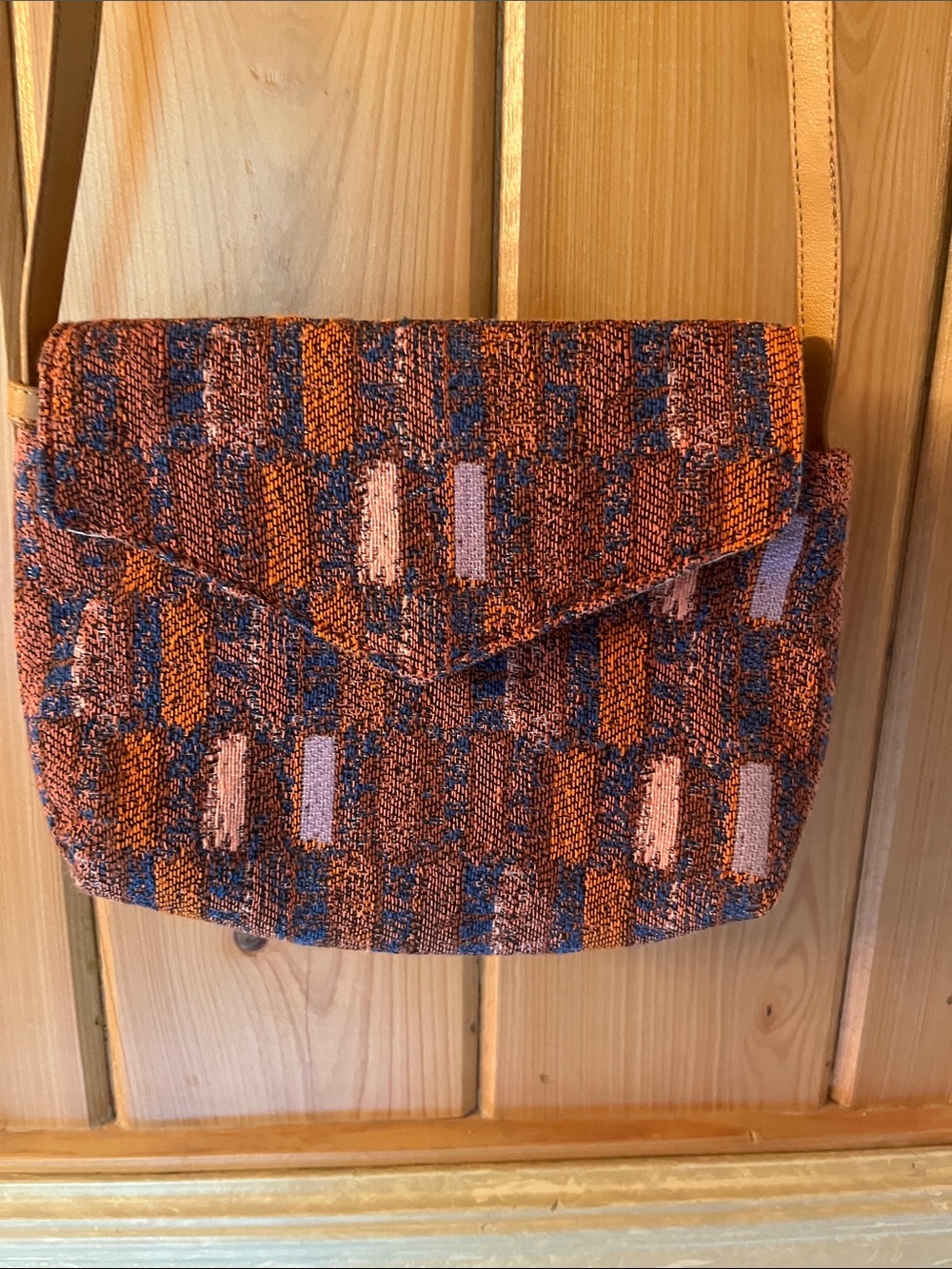 Universal Thread Woven Crossbody in Rust, Blue & Pink